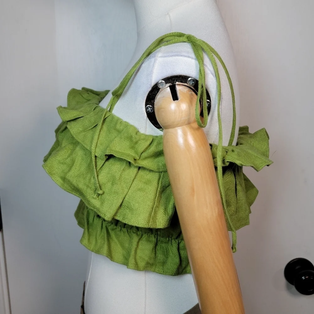 Reformation Ruskin Green Linen Crop Top XS Cottagecore Tank